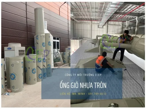 Ống gió nhựa tròn được lắp đặt vào hệ thống thu gom