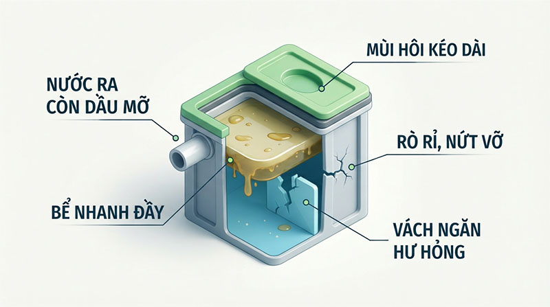 Dấu hiệu cần thay thế hoặc nâng cấp bể tách dầu mỡ thay the be tach dau mo 0001 2