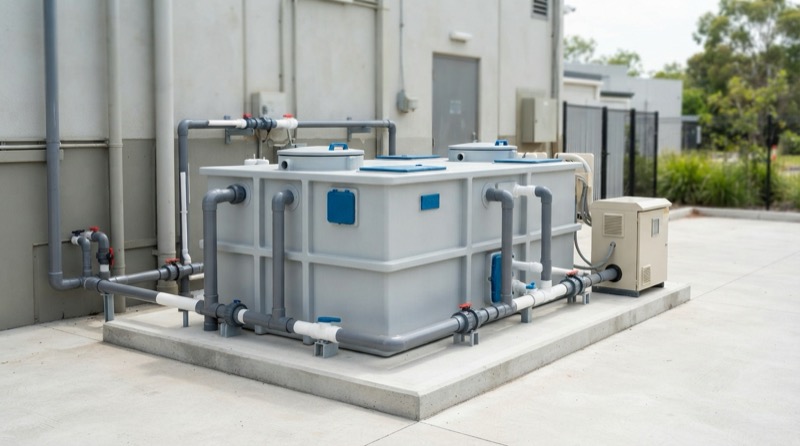 Ảnh minh họa: Module xử lý nước thải hợp khối lắp đặt sau bể tự hoại tại khu kỹ thuật công trình.