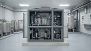 Ảnh minh họa: Module xử lý nước thải hợp khối cùng các cụm thiết bị cơ điện kỹ thuật trong công trình công nghiệp.