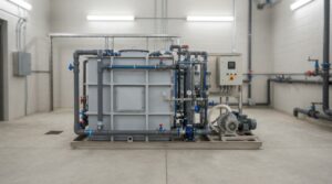 Ảnh minh họa: Hệ thống module xử lý nước thải hợp khối lắp đặt trong khu kỹ thuật công nghiệp.
